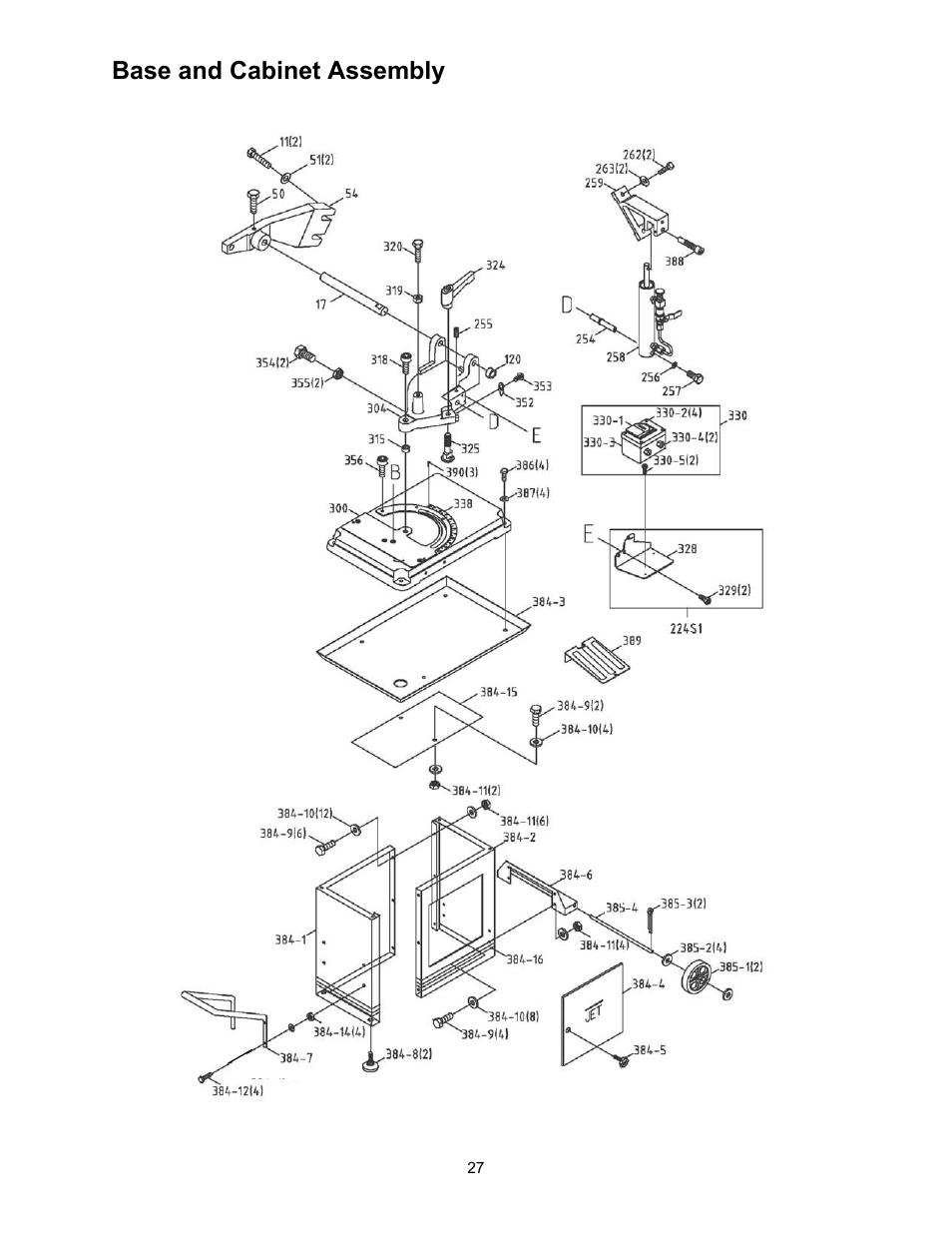 Base and cabinet assembly | Jet Tools HBS-56S User Manual | Page 27 / 28