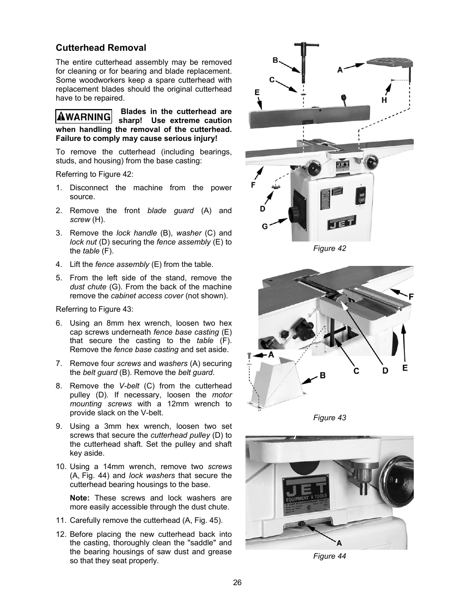 Cutterhead removal | Jet Tools JJ-6CSDX User Manual | Page 26 / 40