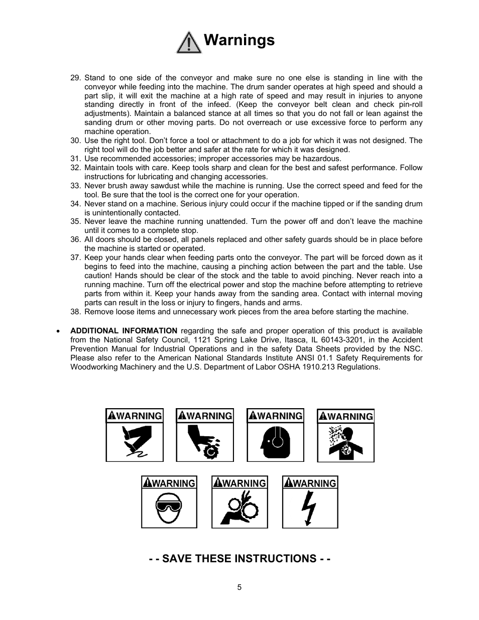 Warnings, Save these instructions | Jet Tools M-628900 User Manual | Page 5 / 24
