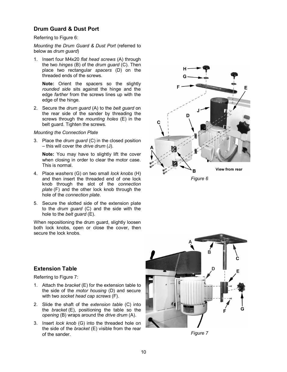 Drum guard & dust port, Extension table | Jet Tools OES-80CS User Manual | Page 10 / 24