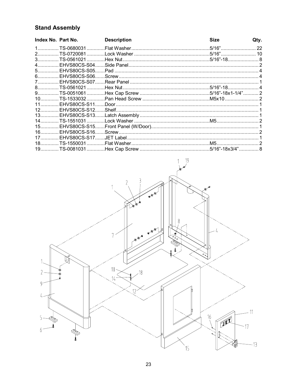 Stand assembly | Jet Tools OES-80CS User Manual | Page 23 / 24