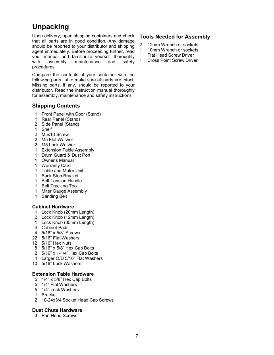 Unpacking | Jet Tools OES-80CS User Manual | Page 7 / 24
