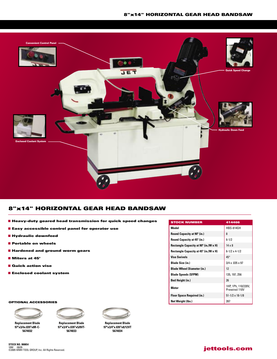 8"x14" horizontal gear head bandsaw | Jet Tools VBS-814GH User Manual | Page 2 / 2