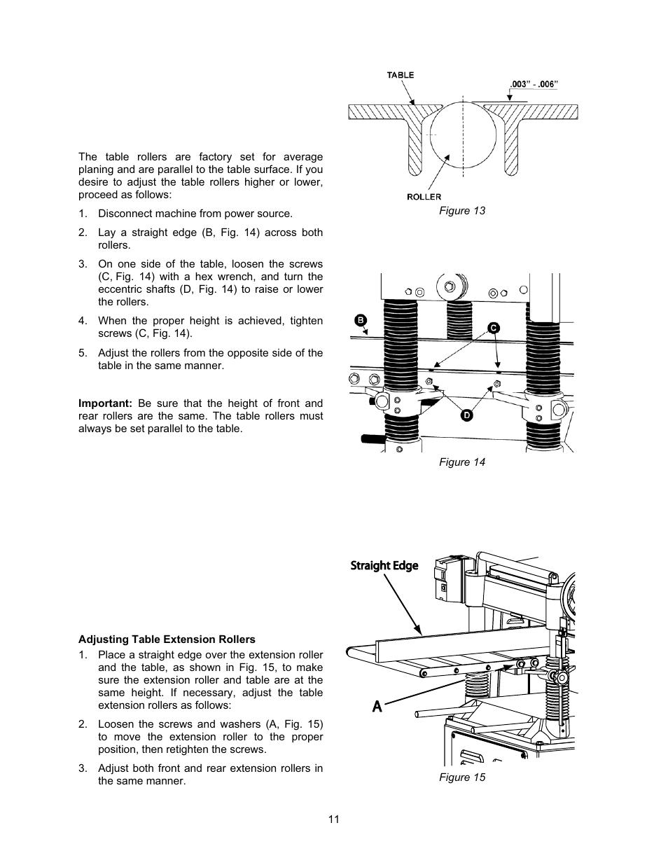 Adjusting table extension rollers | Jet Tools JWP-208 User Manual | Page 11 / 36