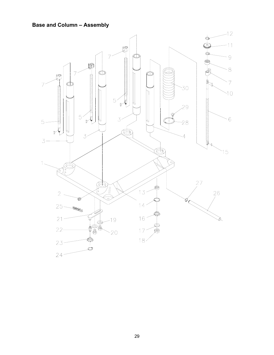 Base and column – assembly | Jet Tools JWP-208 User Manual | Page 29 / 36