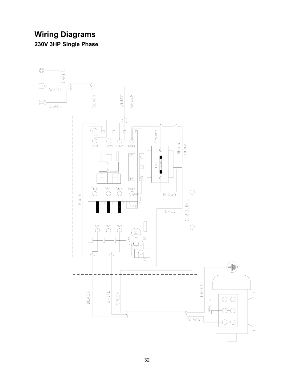 Wiring diagrams, 230v 3hp single phase | Jet Tools JWP-208 User Manual | Page 32 / 36