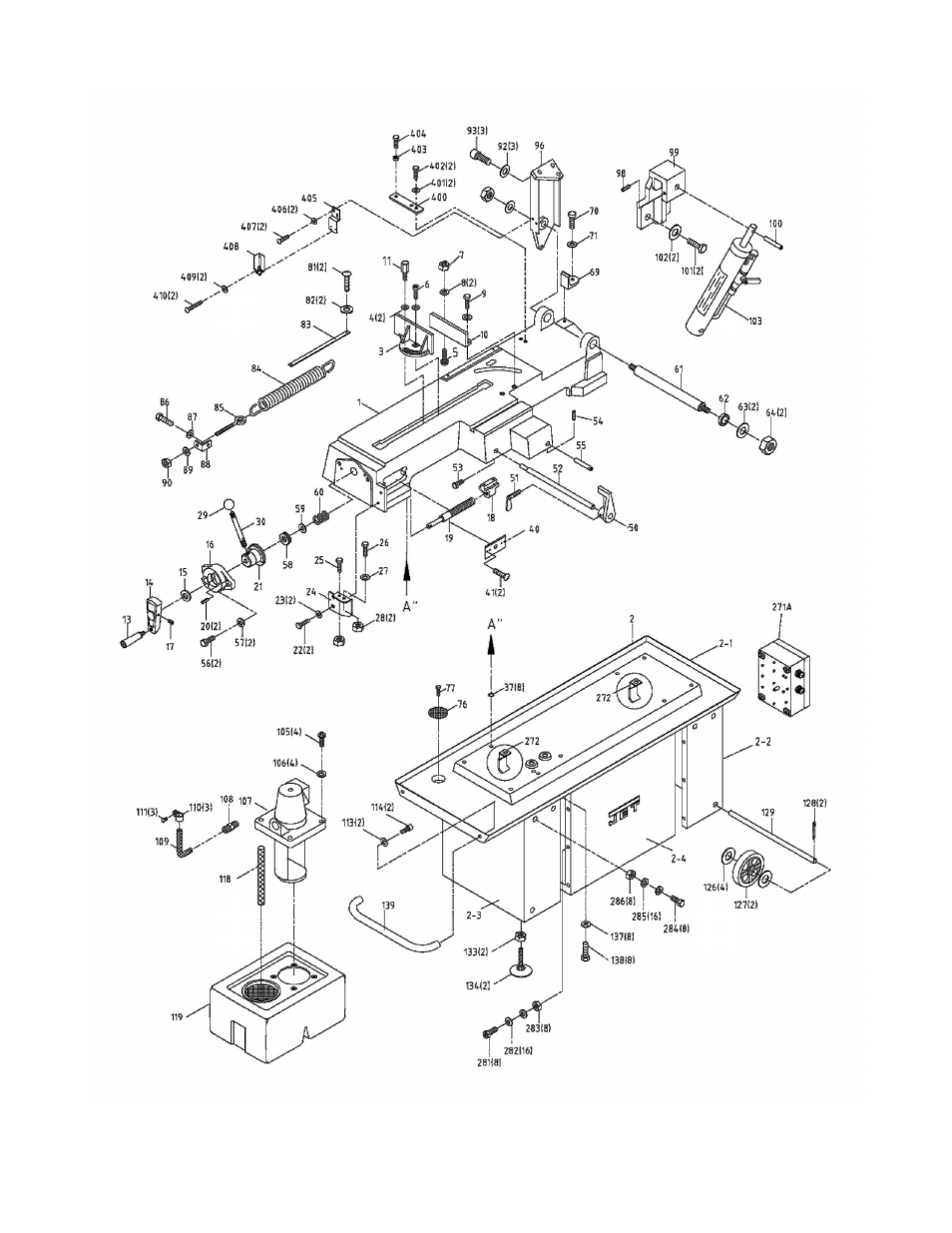 Parts breakdowns, Base assembly | Jet Tools HBS-814GH User Manual | Page 20 / 32