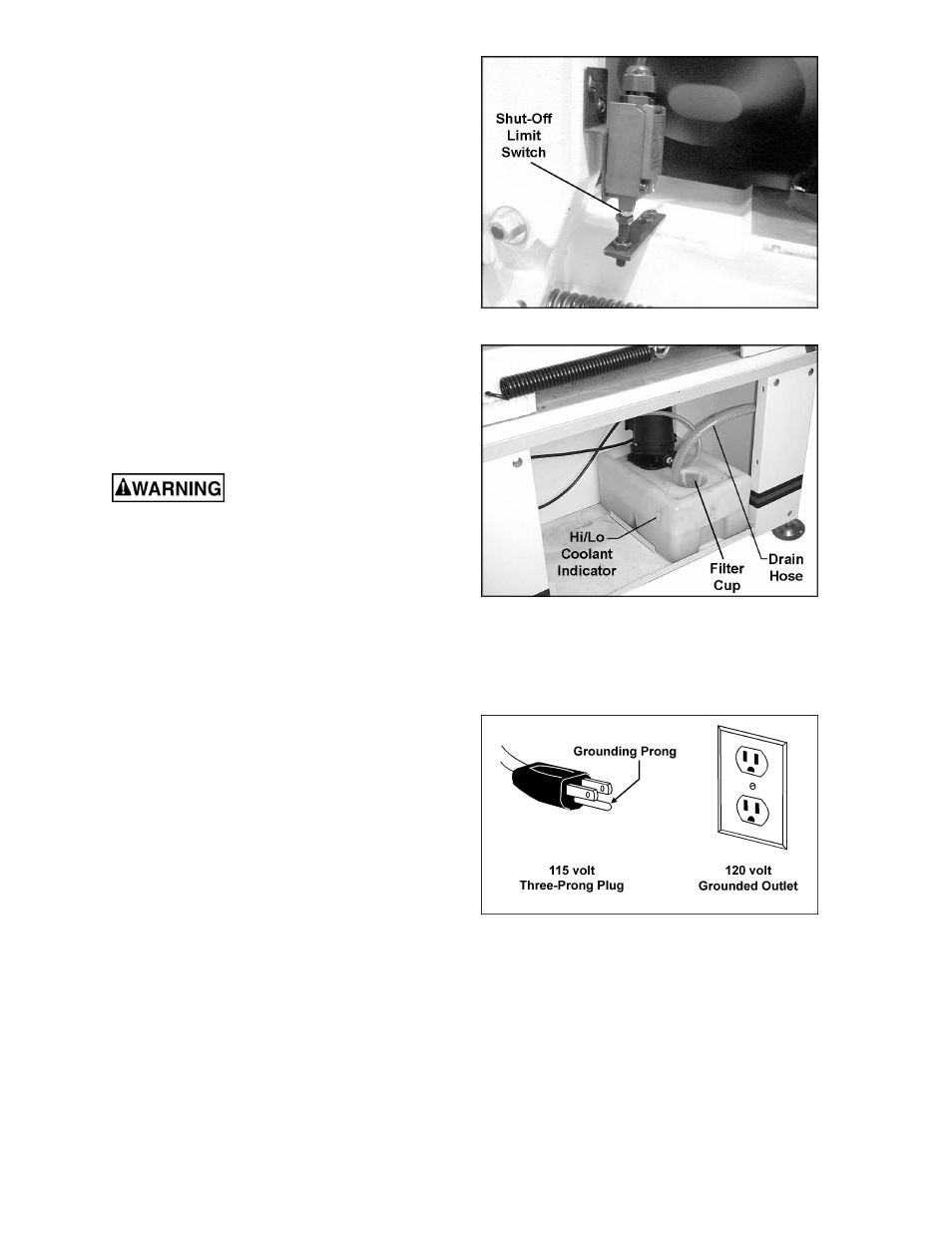 Shut-off switch, Coolant hose, Grounding instructions | Jet Tools HBS-814GH User Manual | Page 9 / 32