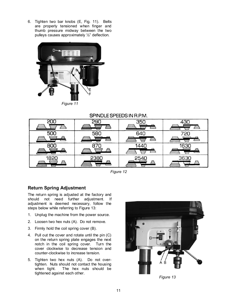 Return spring adjustment | Jet Tools Jet Drill Press JDP-15M/MF User Manual | Page 11 / 24