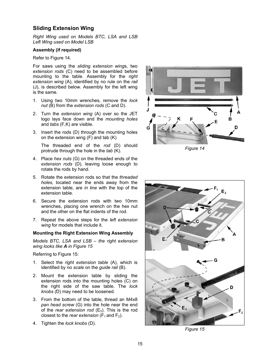 Sliding extension wing | Jet Tools 708315BTA User Manual | Page 15 / 84