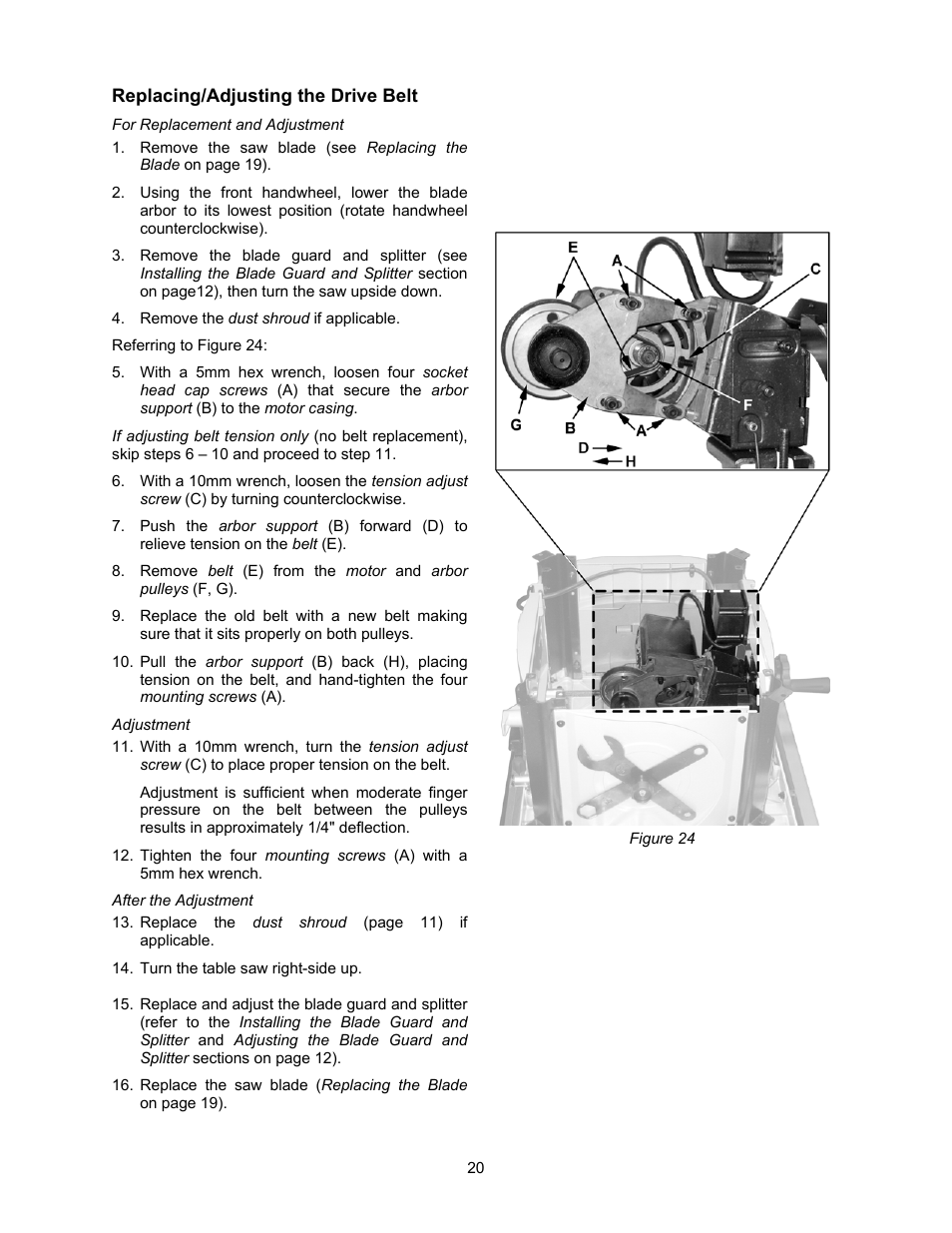 Replacing/adjusting the drive belt | Jet Tools 708315BTA User Manual | Page 20 / 84