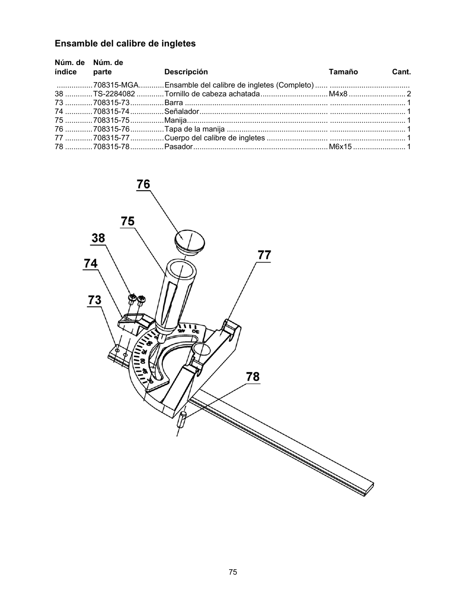 Ensamble del calibre de ingletes | Jet Tools 708315BTA User Manual | Page 75 / 84