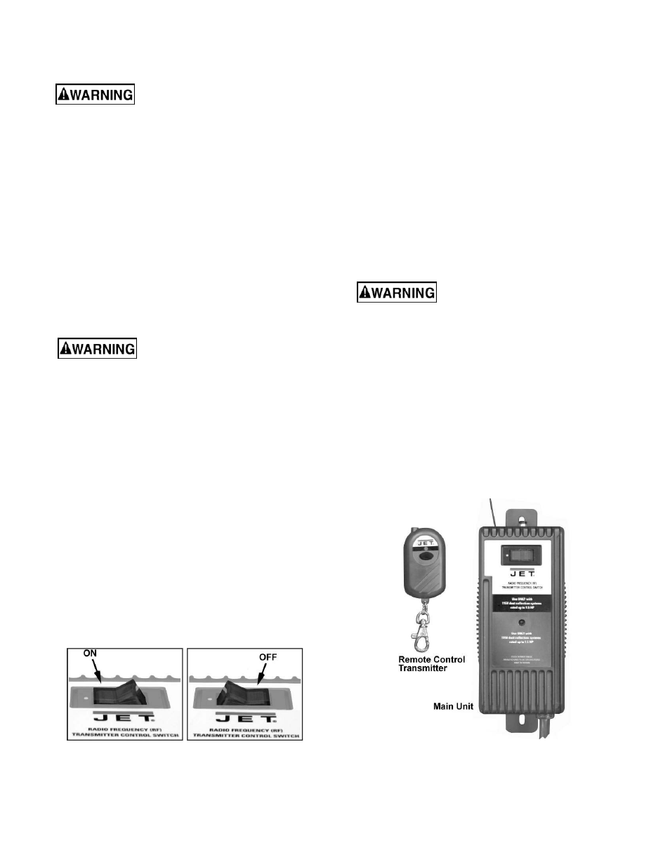 Electrical connections, Turning the machine on & off, Dust collector rf remote power control (optional) | Jet Tools DC-1100CK User Manual | Page 13 / 24