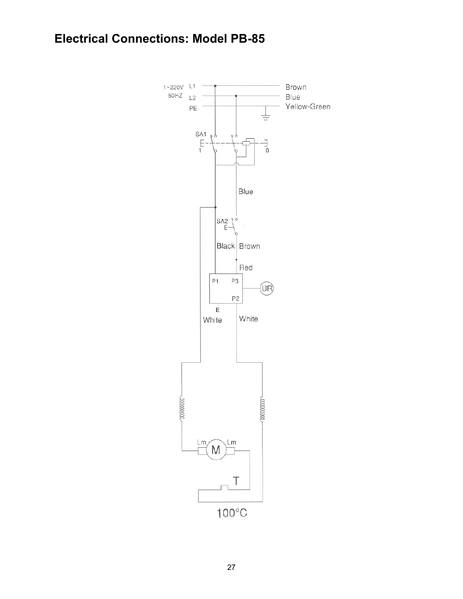 Electrical connections: model pb-85 | Jet Tools PB-150 User Manual | Page 27 / 28