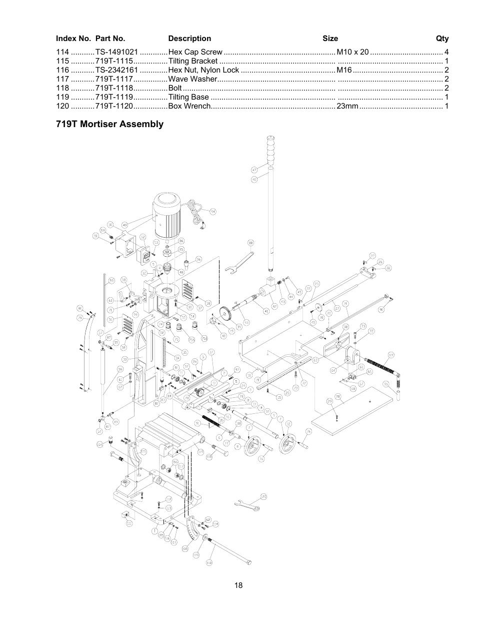 719t mortiser assembly | Jet Tools 719T WMH User Manual | Page 18 / 20
