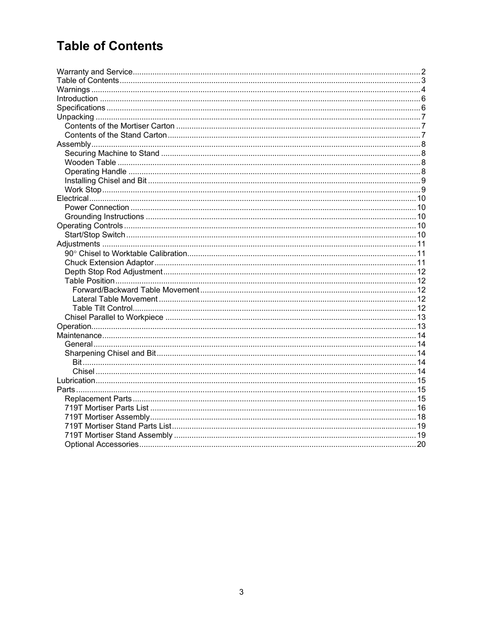 Jet Tools 719T WMH User Manual | Page 3 / 20