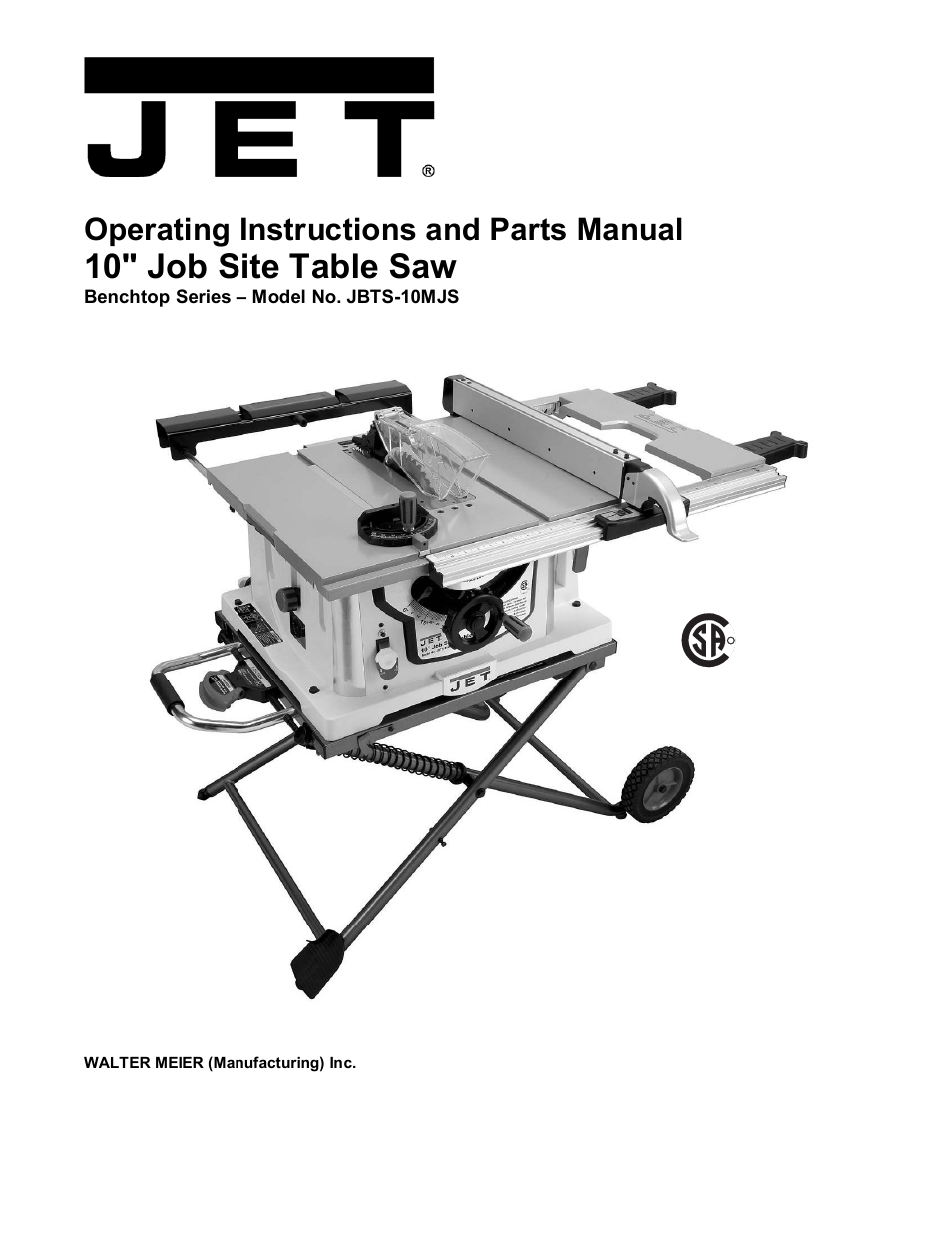 Jet Tools JOB SITE TABLE SAW JBTS-10MJS User Manual | 40 pages