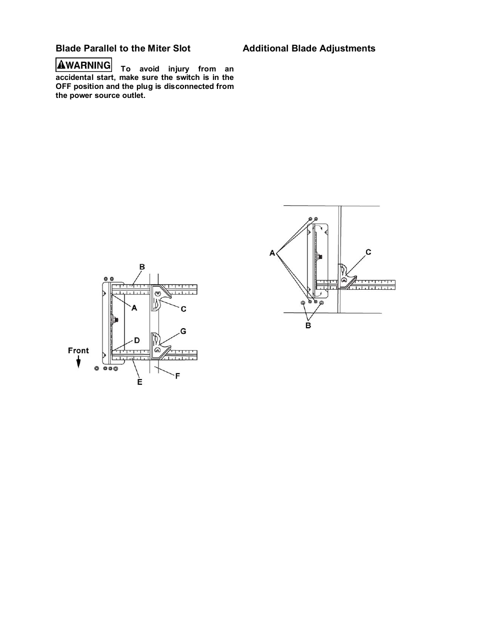 Blade parallel to the miter slot, Additional blade adjustments | Jet Tools JOB SITE TABLE SAW JBTS-10MJS User Manual | Page 20 / 40