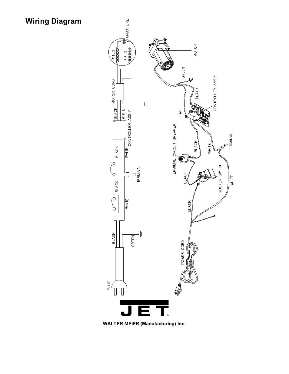 Wiring diagram | Jet Tools JOB SITE TABLE SAW JBTS-10MJS User Manual | Page 40 / 40
