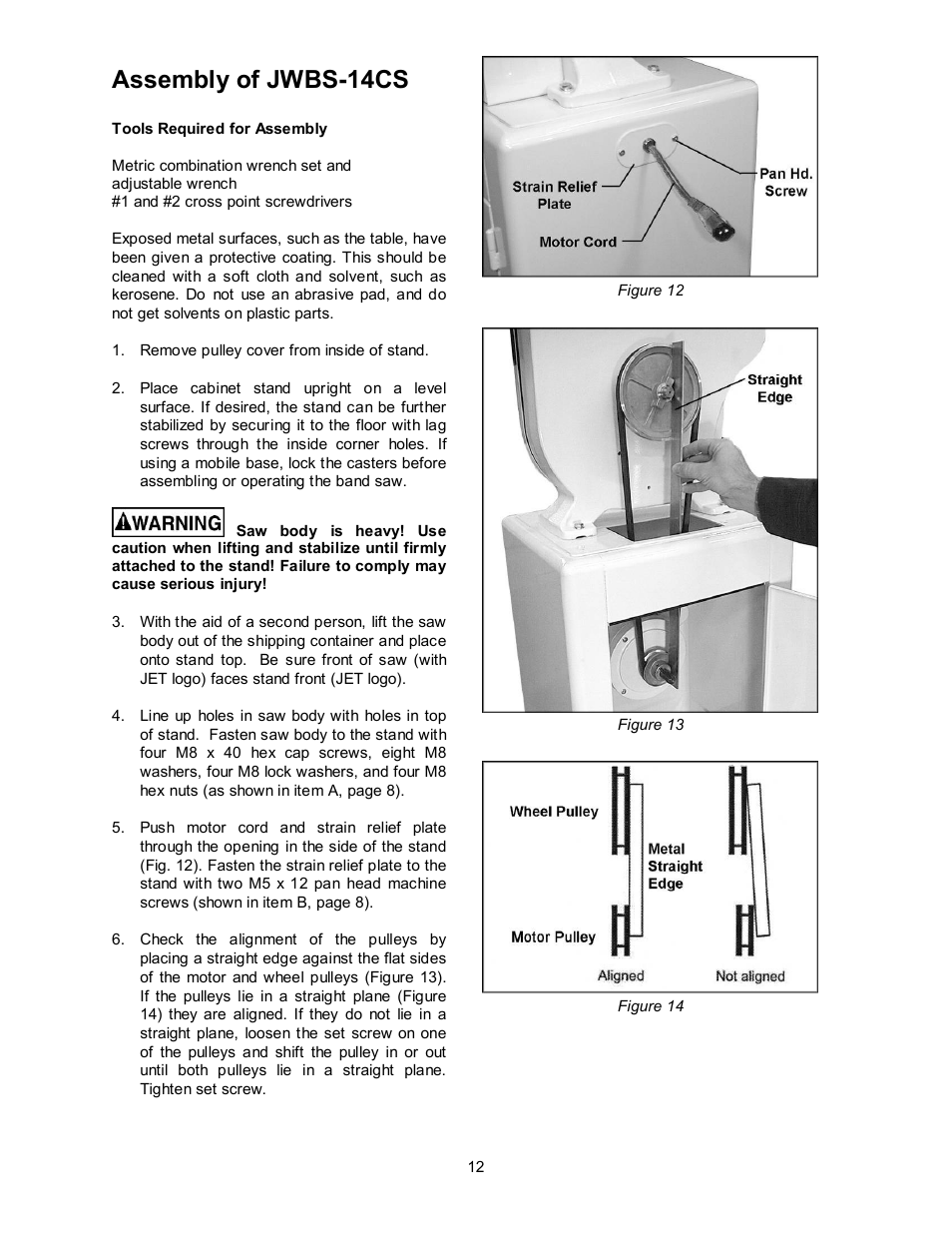 Assembly of jwbs-14cs | Jet Tools JWBS-14OCS User Manual | Page 12 / 32