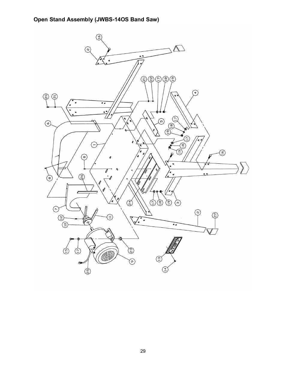 Open stand assembly (jwbs-14os band saw) | Jet Tools JWBS-14OCS User Manual | Page 29 / 32