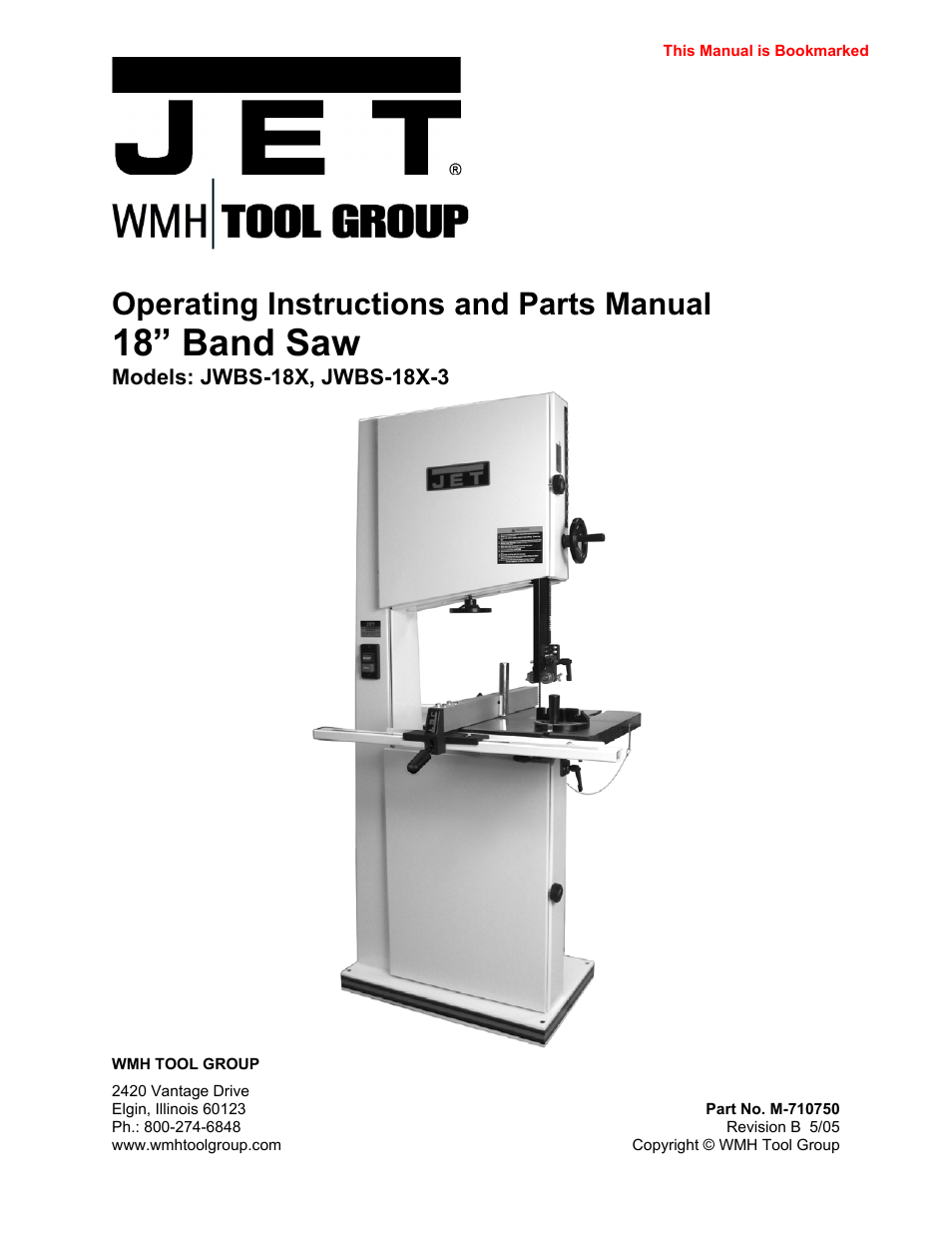 Jet Tools JWBS-18X-3 User Manual | 40 pages