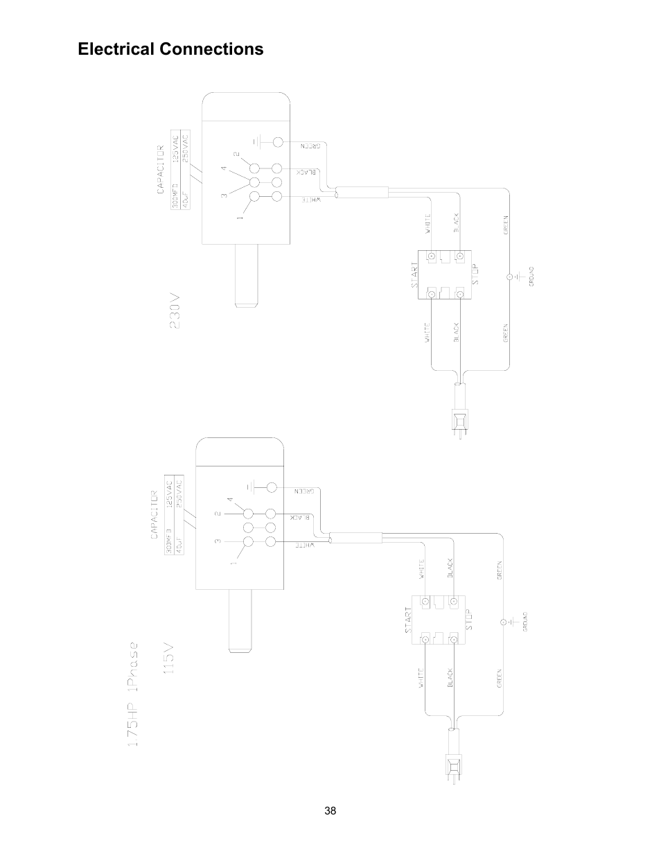 Electrical connections, 75hp motor | Jet Tools JWBS-18X-3 User Manual | Page 38 / 40