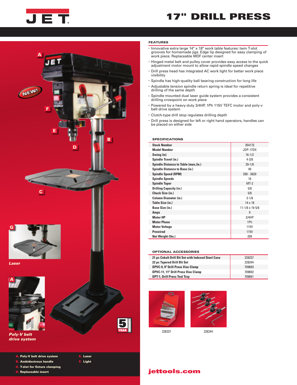 17" drill press | Jet Tools JDP-17DX User Manual | Page 2 / 2