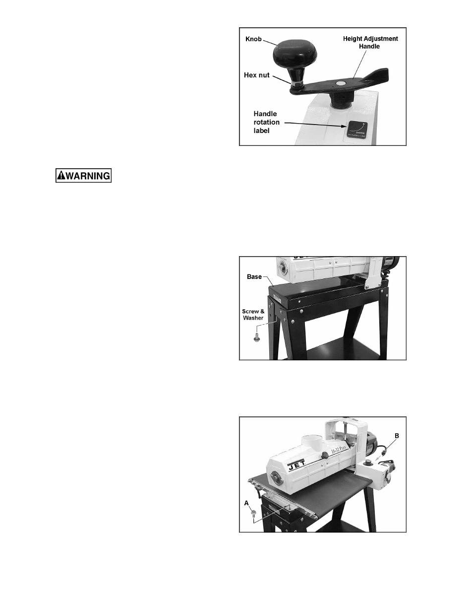 Assembling the sander, Installing drum head, Installing conveyor | Jet Tools 16-32 Plus User Manual | Page 10 / 36