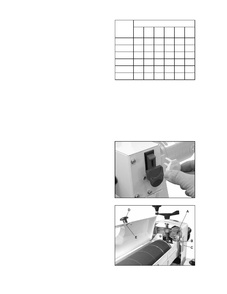 Adjustments, Drum height control, Switch lock | Depth gauge | Jet Tools 16-32 Plus User Manual | Page 15 / 36