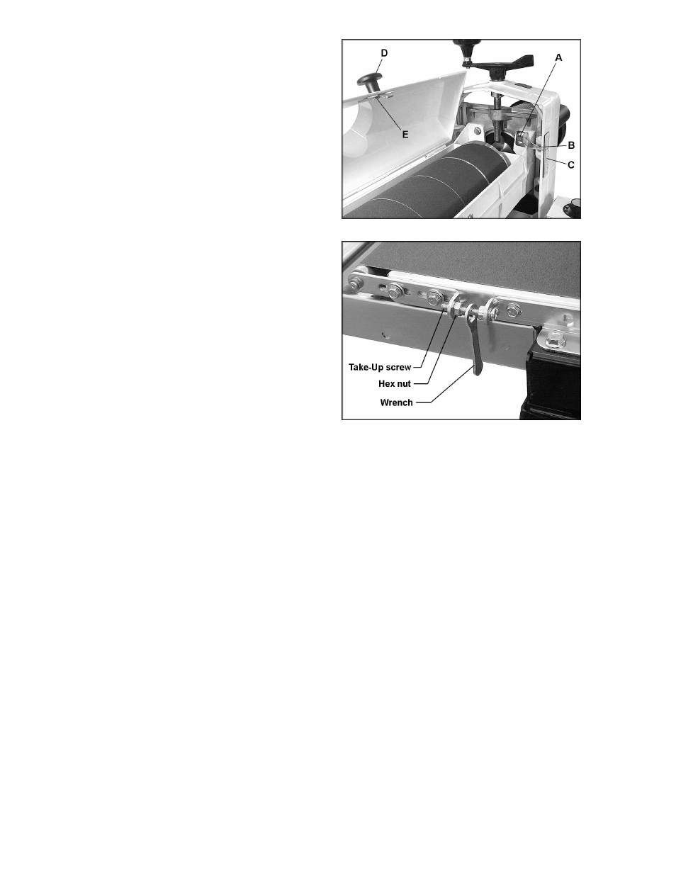 Dust cover latch, Conveyor belt tension/tracking, Conveyor belt replacement | Jet Tools 16-32 Plus User Manual | Page 16 / 36