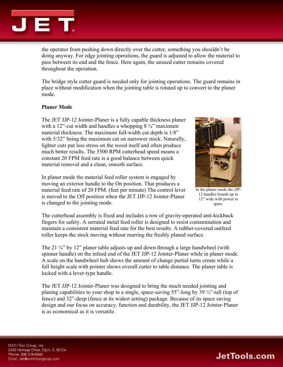 Planer mode | Jet Tools JJP-12 User Manual | Page 4 / 4