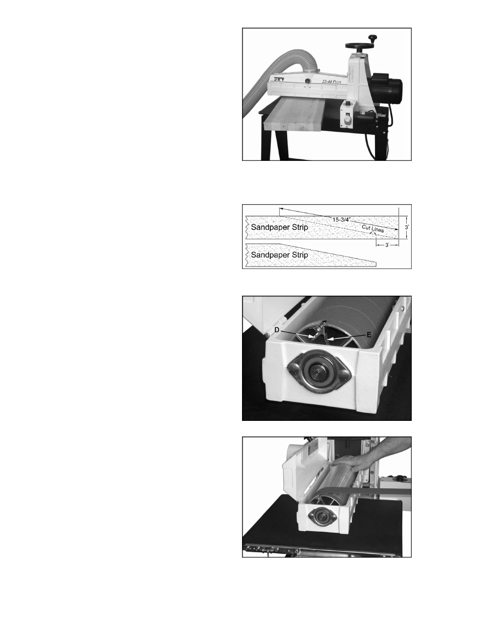 Dust cover, Dust collection, Installing abrasives | Jet Tools Drum Sander User Manual | Page 11 / 36