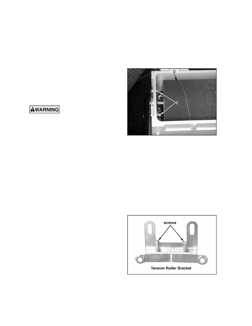 Tension roller alignment, Tension roller pressure adjustment | Jet Tools Drum Sander User Manual | Page 18 / 36