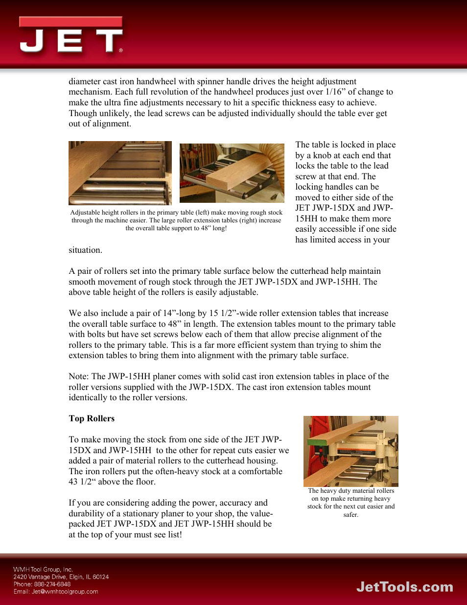 Top rollers | Jet Tools JWP-15DX User Manual | Page 5 / 5