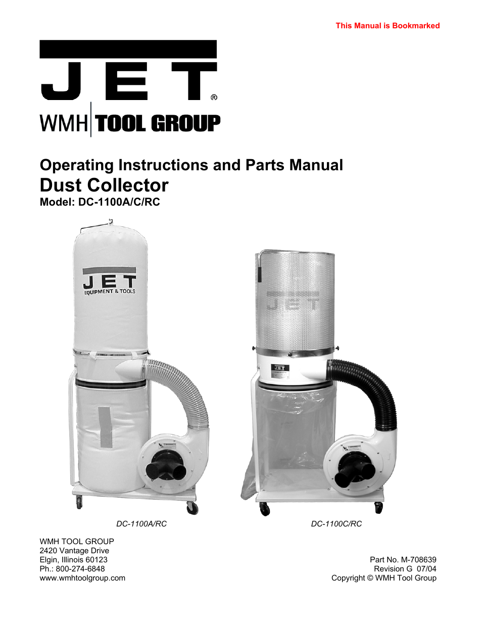 Jet Tools DC-1100G User Manual | 20 pages