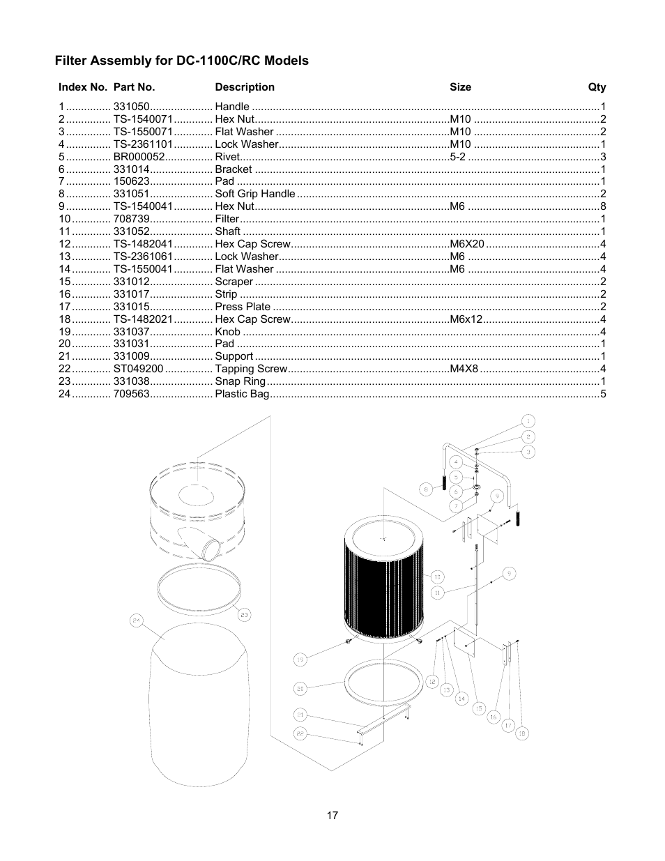 Filter assembly for dc-1100c/rc models | Jet Tools DC-1100G User Manual | Page 17 / 20