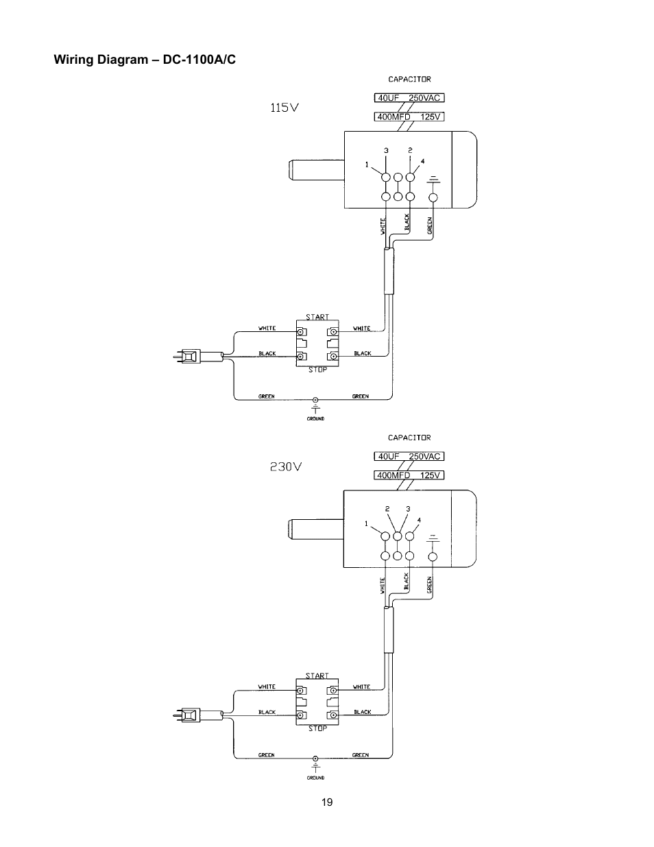 Wiring, Dc-1100a/c | Jet Tools DC-1100G User Manual | Page 19 / 20