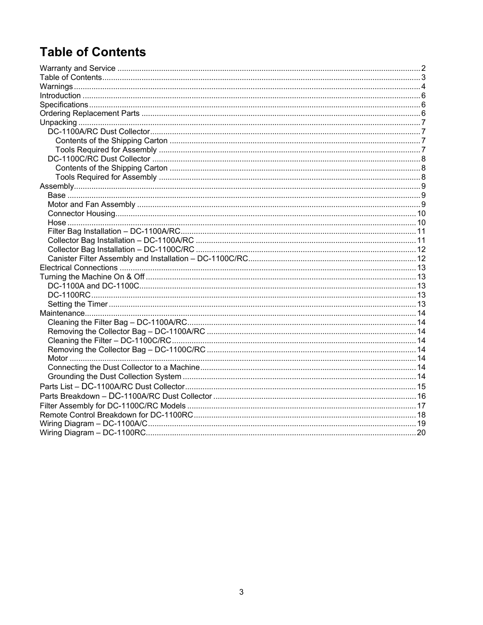 Jet Tools DC-1100G User Manual | Page 3 / 20
