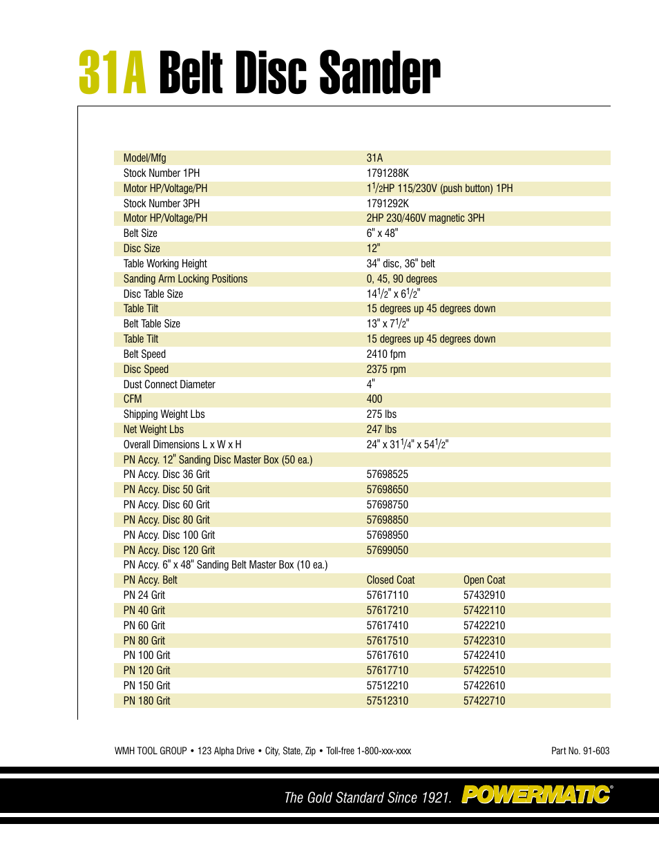 31a belt disc sander, The gold standard since 1921 | Jet Tools 31A User Manual | Page 4 / 4