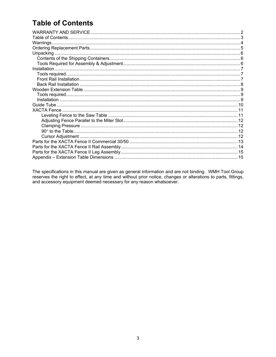 Jet Tools XACTA User Manual | Page 3 / 16