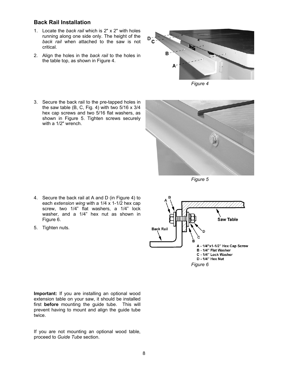 Back rail installation | Jet Tools XACTA User Manual | Page 8 / 16