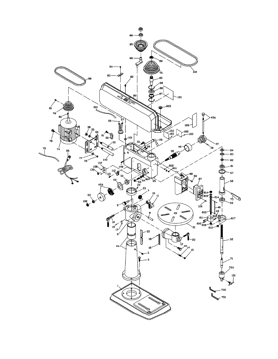 Jdp-17mf drill press assembly | Jet Tools JDP-17MF User Manual | Page 18 / 24