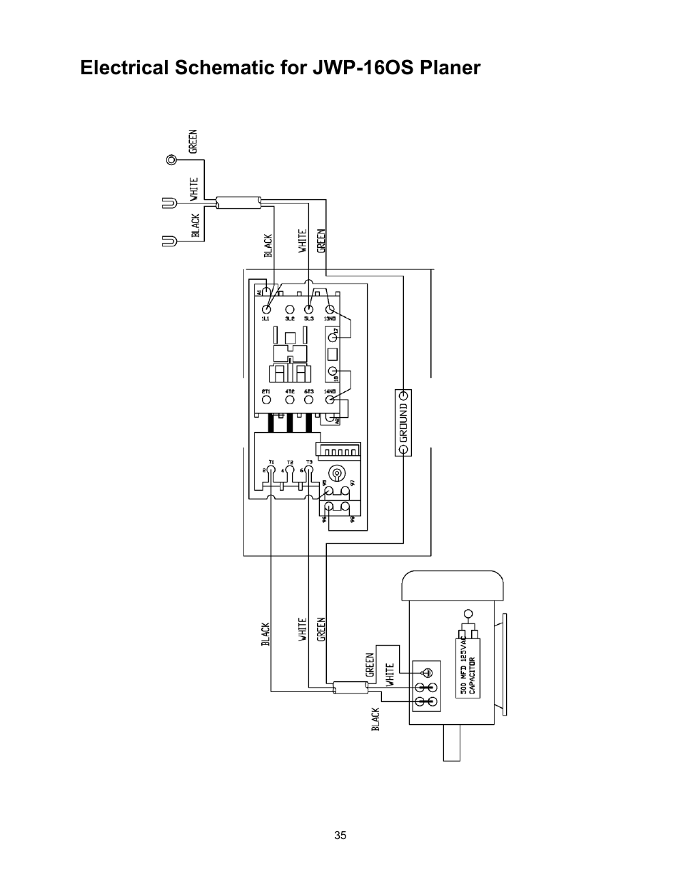 Schematic, Electrical schematic for jwp-16os planer | Jet Tools JWP-16OS User Manual | Page 35 / 36