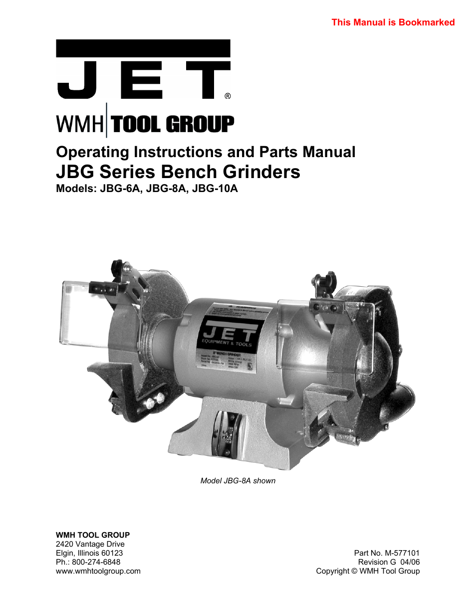 Jet Tools JBG-6A User Manual | 20 pages