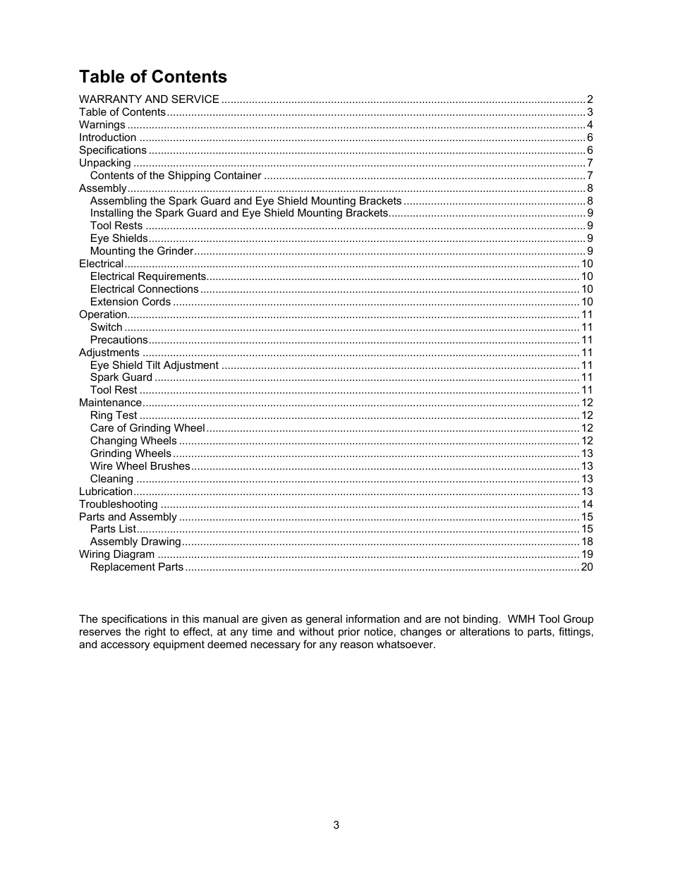 Jet Tools JBG-6A User Manual | Page 3 / 20