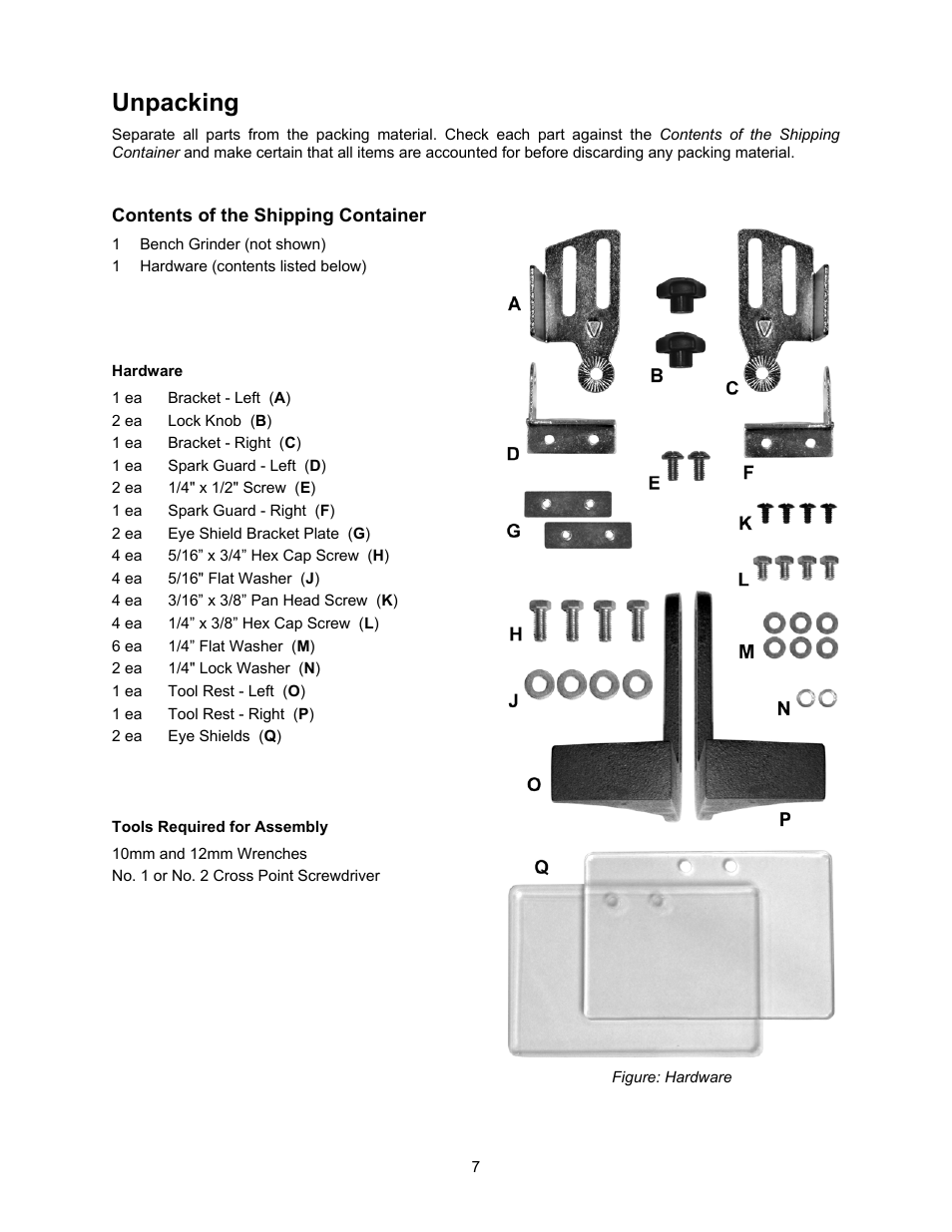 Unpacking | Jet Tools JBG-6A User Manual | Page 7 / 20