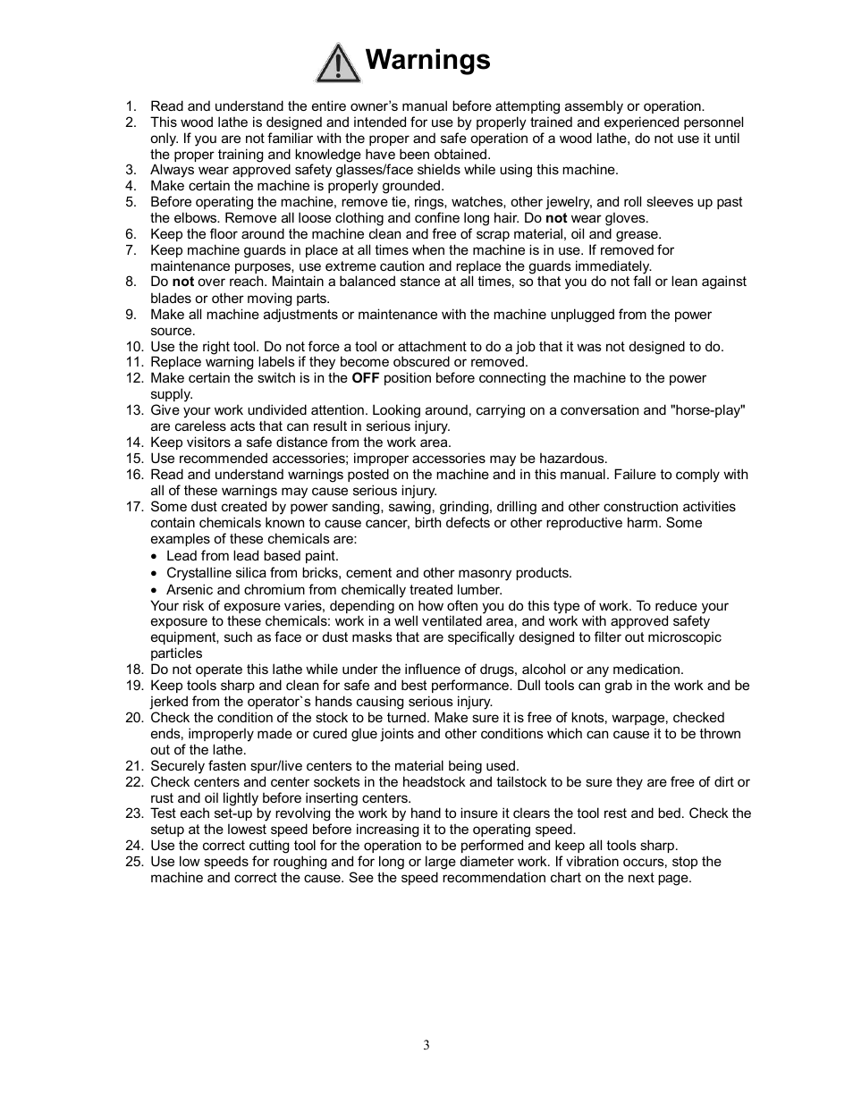 Warnings | Jet Tools JWL-1442VS User Manual | Page 3 / 32