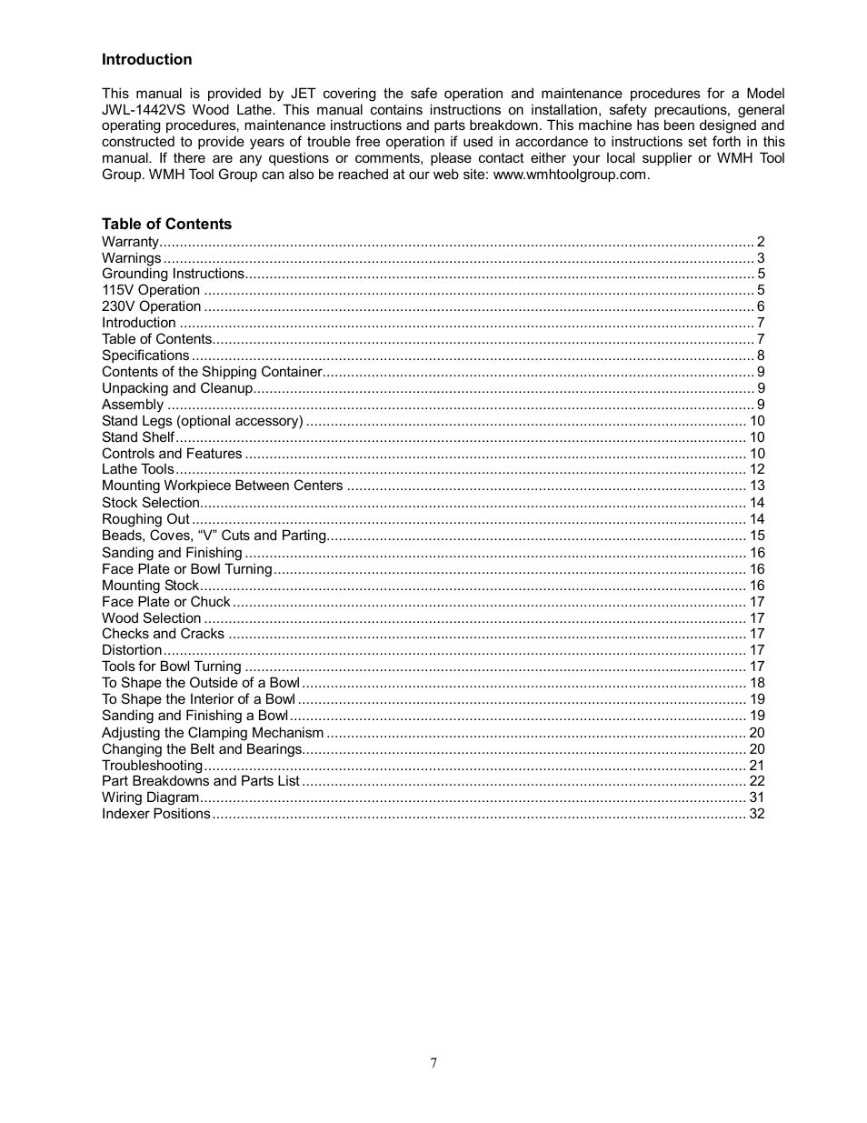 Jet Tools JWL-1442VS User Manual | Page 7 / 32