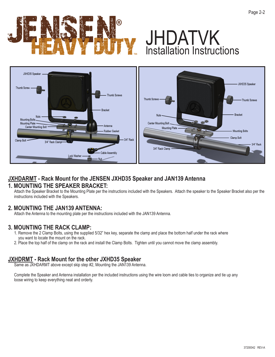 Jhdatvk, Installation instructions | Jensen Heavy Duty JHDATVK User Manual | Page 3 / 4